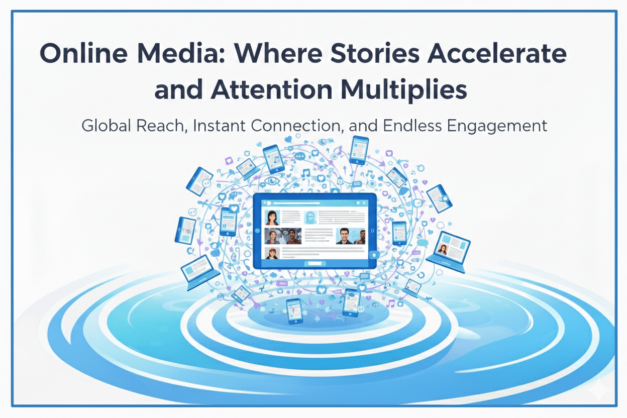 Online Media: Where Stories Accelerate and Attention Multiplies